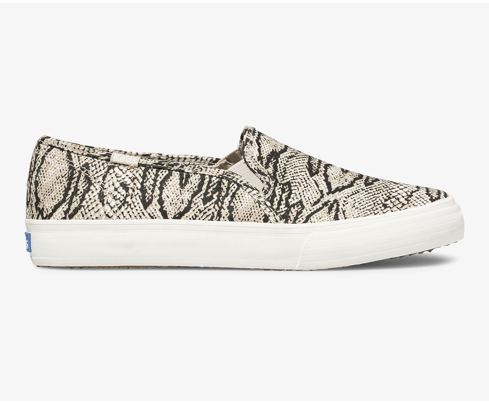 Slip Ons Keds Mujer Blancas/Negras - Double Decker Animal - 197-AFDGJW